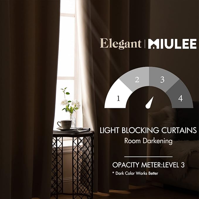 MIULEE Room Darkening Curtains Thermal Insulated Black Out Drapes Solid Window Treatment Grommet Light Blocking Blackout Curtain for Living Room Bedroom 2 Panels Set 52 x 54 inch Length Beige