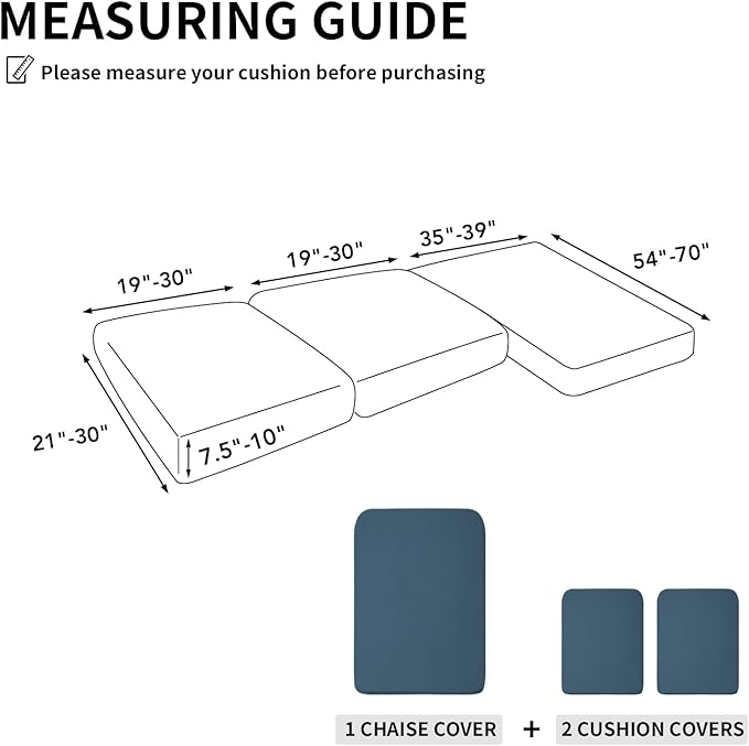 Easy-Going Stretch 3 Pieces Couch Cushion Covers for Sectional Sofa Left/Right L Shape Chaise Lounge Sofa Seat slipcover Anti-Slip Sofa Cover Soft (2 Seater + 1 Chaise, Bluestone)