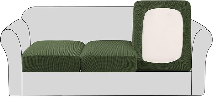 H.VERSAILTEX Super Stretch Couch Cushion Covers Sofa Cushion Slipcovers Jacquard Fabric Individual Seat Couch Slipcover Sets for Pets with Elastic Bottom(3 Packs Cushion Sofa Covers, Bronze Green)