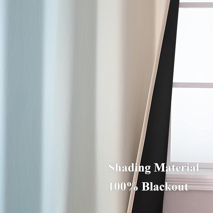 Estelar Textiler Full Room Darkening Gradient Blackout Curtains 72 Inch Length 2 Panels Set, Ombre Aqua and Beige Thermal Insulated Full Light Blocking Grommet Blackout Drapes for Bedroom, 52Wx72L