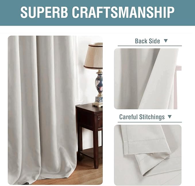 H.VERSAILTEX Blackout Curtain for Living Room Thermal Insulated Window Treatment Curtain Extra Long 84 inch Length Energy Saving Solid Grommet Top Blackout Drape, One Panel, Stone, 52" W x 102" L