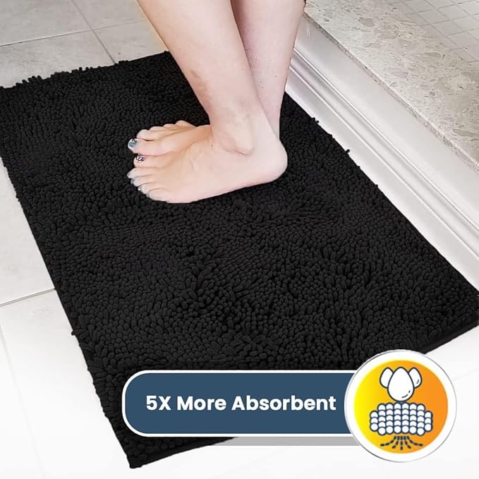 Muddy Mat® | Super Absorbent Door Mat Indoor, Microfiber Quick Dry Chenille Entryway Rug, Non-Slip Front Door Mat, Indoor Mats for Entryway, Machine Washable Pet Rug, Black 36"x60"