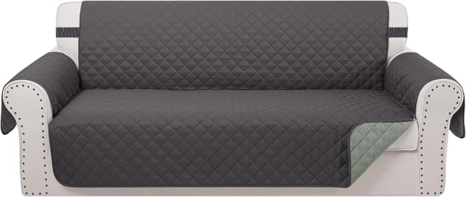 Reversible Couch Cover for 3 Cushion Couch for Pet Friednly Sofa Cover for Dogs Water Resistant Furniture Protector Washable with Elastic Straps(Sofa,Dark Grey/Light Grey)