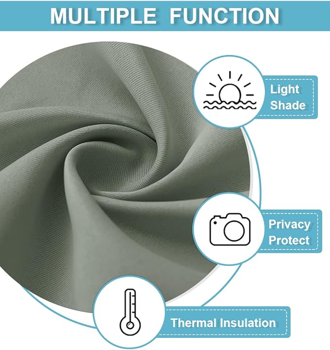RYB HOME Blackout Curtains for Bedroom Living Room 63 inches Long, Thermal Insulated Privacy Rod Pocket Drapes for Nursery Office Home Theater, Width 42 by Length 63, Greyish Green, 2 Panels