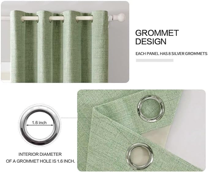 MIULEE Linen Texture Curtains for Bedroom Solid 100% Blackout Thermal Insulated Sage Green Curtains Grommet Room Darkening Drapes for Living Room Nursery 52x54 Inch (2 Panels)