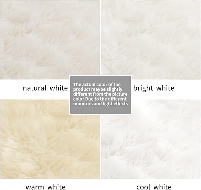 Ciicool Faux Fur Rug for Bedroom, White Fluffy Shag Rugs for Sofa Couch Seat Cushion, Washable Fuzzy Runner Thick Fur Area Rug Floor Carpets for Bedside Living Room, 2x6 Ft Rectangle