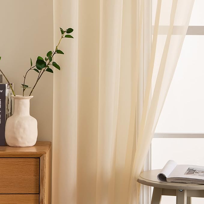 MIULEE 2 Panels Solid Color Sheer Window Curtains Elegant Window Voile Panels/Drapes/Treatment for Bedroom Living Room (54 X 45 Inches Cream Beige)