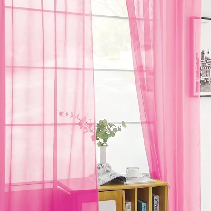 SpaceDresser Basic Rod Pocket Sheer Voile Window Curtain Panels Pink 1 Pair 2 Panels 52 Width 72 Inch Long for Kitchen Bedroom Children Living Room Yard（Pink, 52W x 72L）