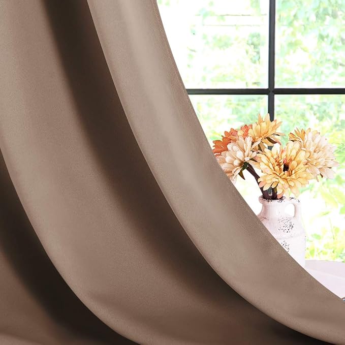 NICETOWN Window Draperies Blackout Curtain Panels, 1 Pair, 42 by 80 inches, Cappuccino, Window Treatment Thermal Insulated Solid Grommet Blackout Drapes for Bedroom