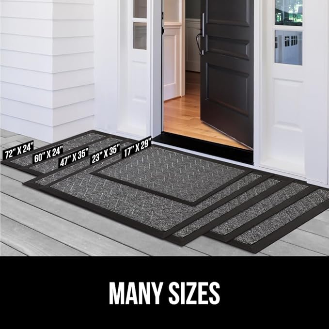 GORILLA GRIP 100% Waterproof All-Season WeatherMAX Doormat, US Designed Natural Rubber, Stain and Fade Resistant, Low Profile Indoor Outdoor Door Mats, Easy Clean Patio Mat, 29x17, Charcoal Hello