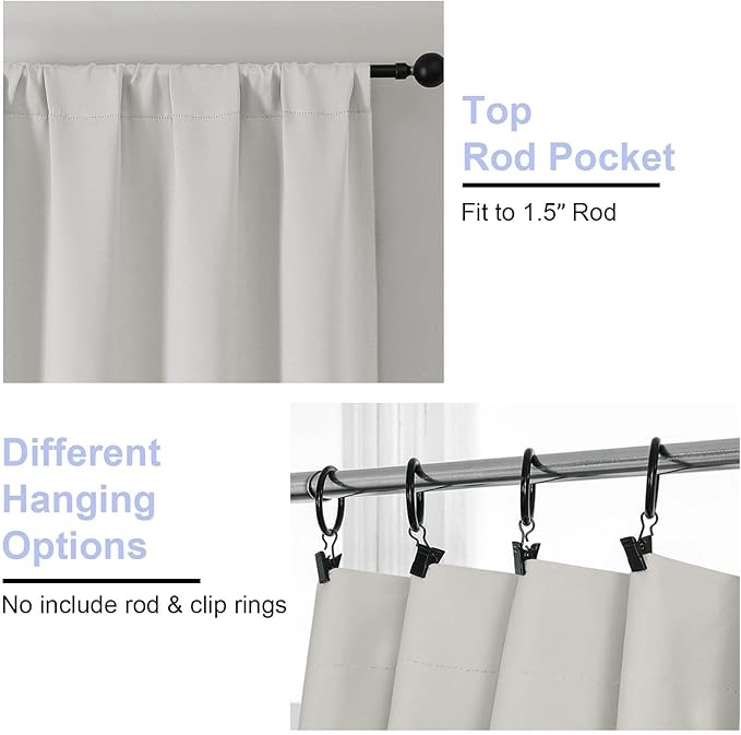 Simplebrand Ava Natural Blackout Curtains for Bedroom, 72 Inch Length, 2 Panels Set, Privacy Thermal Insulated Rod Pocket Window Curtains for Patio, French Door, W40 x L72 Inch