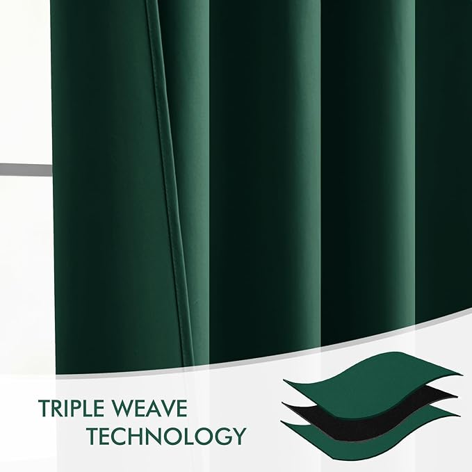 MIULEE Christmas Hunter Green Back Tab Blackout Curtains 90 Inches Long 2 Panels Set for Living Room Bedroom, Rod Pocket/Pinch Pleat Thermal Insulated Room Darkening Pleated Light Blocking Drapes