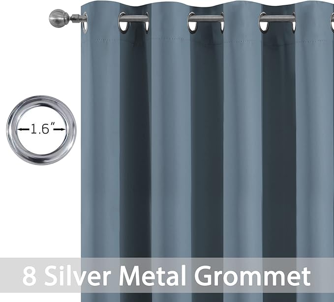 Yakamok Blackout Curtains Room Darkening Thermal Insulated Window Panels,Solid Grommet Top Drapes for Bedroom/Living Room(52x108 Inch, Stone Blue, 2 Panels)