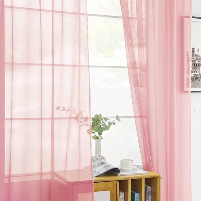 SpaceDresser Sheer Voile Window Treatment Rod Pocket Curtain Panels for Kitchen Bedroom Living Room Drapes Sunlight Filtering Privacy Semi Home Decor Assorted Colors Sizes (Blush, 52 W x 54 L)