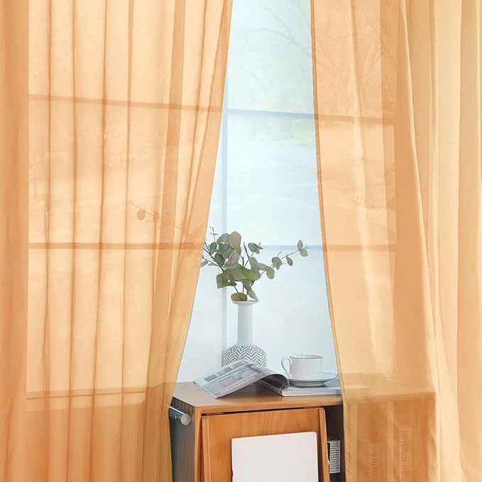 SpaceDresser Beige Sheer Curtains 4 Panels Rod Pocket Semi-Sheer Curtain 54 Inches Long Light Filtering Voile Window Drapes for Bedroom Living Room Kitchen, Each 52W x54L