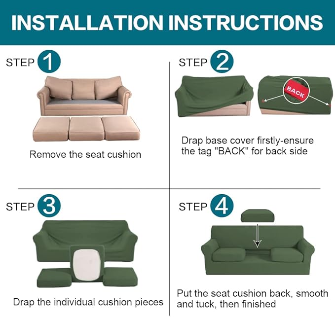 Turquoize 4 Piece Sofa Covers for 3 Cushion Couch Sofa Slipcover Soft Couch Cover for Dogs-Washable Sofa Furniture Covers with 3 Individual Cushion Covers (3 Cushion Sofa, Bronze Green)