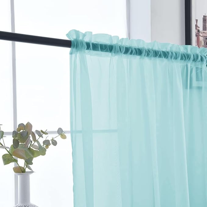 SpaceDresser Basic Rod Pocket Sheer Voile Window Curtain Panels Sky Blue 1 Pair 2 Panels 52 Width 96 Inch Long for Kitchen Bedroom Children Living Room Yard（Sky Blue, 52W x 96L）