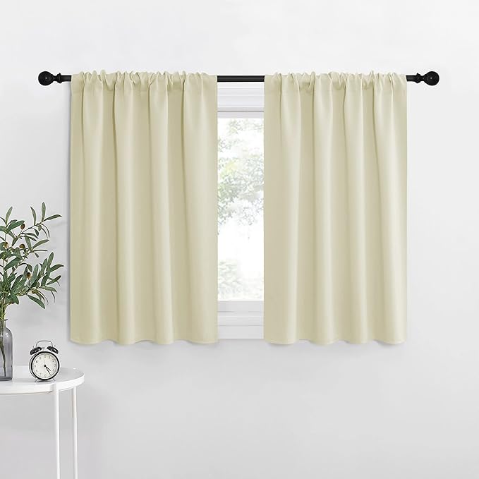 NICETOWN Blackout Curtains for Living Curtains, Beige, 2 Panels, 29 by 30, Room Darkening Window Curtain Panels, Easy-Care Solid Thermal Insulated Draperies/Drapes for Daughter Room