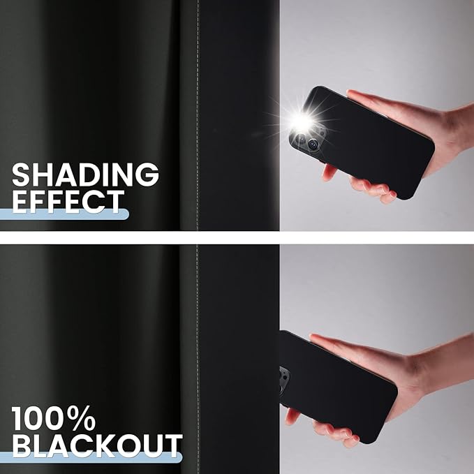 SimpleHome Black Ombre 100% Blackout Curtains for Bedroom 45 Inches Long, Room Darkening Thermal Insulated Grommet Curtains for Living Room, 2 Panels, 52x45 inches Length