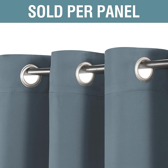 H.VERSAILTEX Blackout Curtain for Living Room Thermal Insulated Window Treatment Curtain Extra Long 108 inch Length Energy Saving Solid Grommet Top Blackout Drape, One Panel, Stone Blue，52"W x 108"L