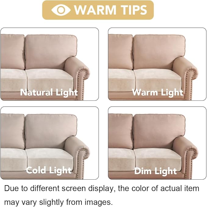 H.VERSAILTEX Velvet Stretch Couch Cushion Cover Plush Cushion Slipcover for Chair Loveseat Sofa Cushion Furniture Protector Seat Cushion Sofa Cover (2 Piece Large Sofa Cushion Covers, Ivory)