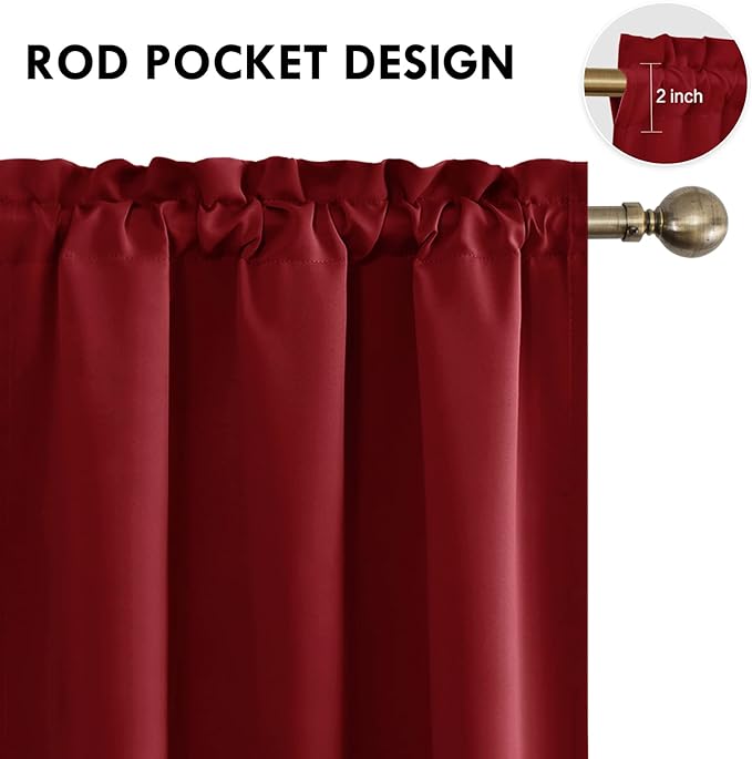 DWCN Christmas Burgundy Room Darkening Blackout Curtains - Thermal Insulated Privacy Energy Saving Window Curtain Drapes 42 x 54 inch Length, Set of 2 Bedroom Living Room Curtains
