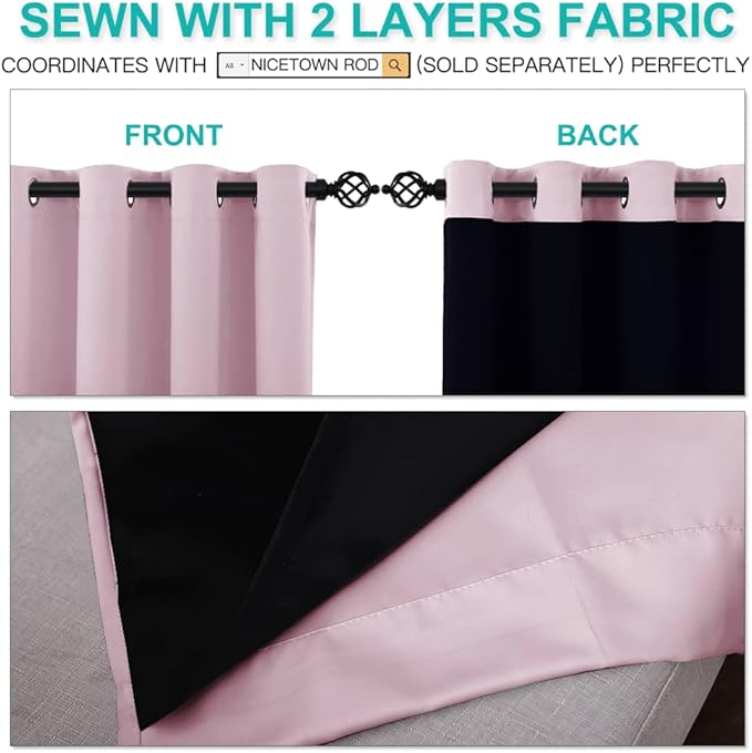 NICETOWN Room Warming Curtains, 100% Blackout Curtains 54 inches Long, 2 Thick Layers Completely Blocking Out All Light Lined Drapes for Small Window (Lavender Pink, 1 Pair, 52" Width Each Panel)