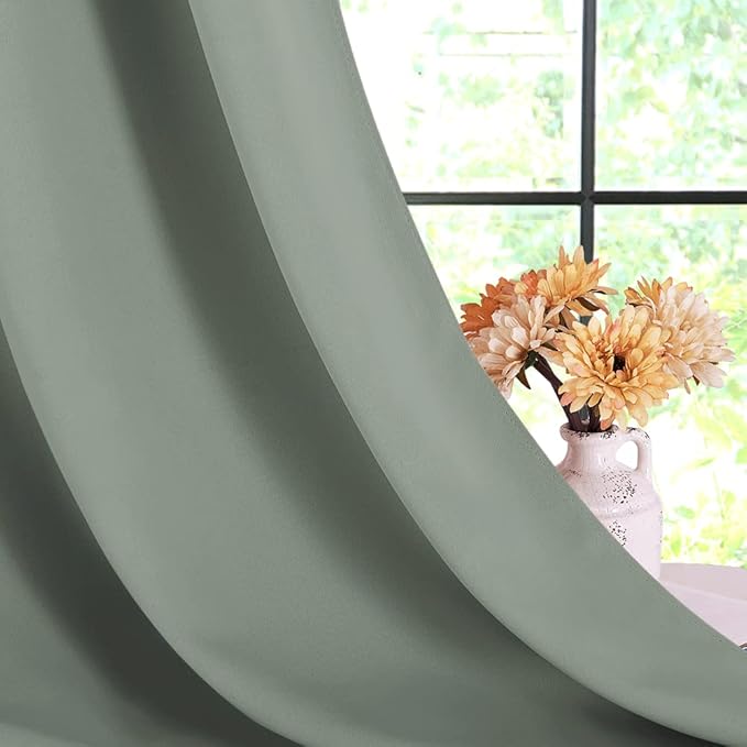 NICETOWN Modern Blackout Curtains Noise Reducing, Thermal Insulated and Privacy Room Darkening Drape Panels for Boy's Guest Room Door Small Short Window (Greyish Green, 2 Panels, W42 x L40 -Inch)