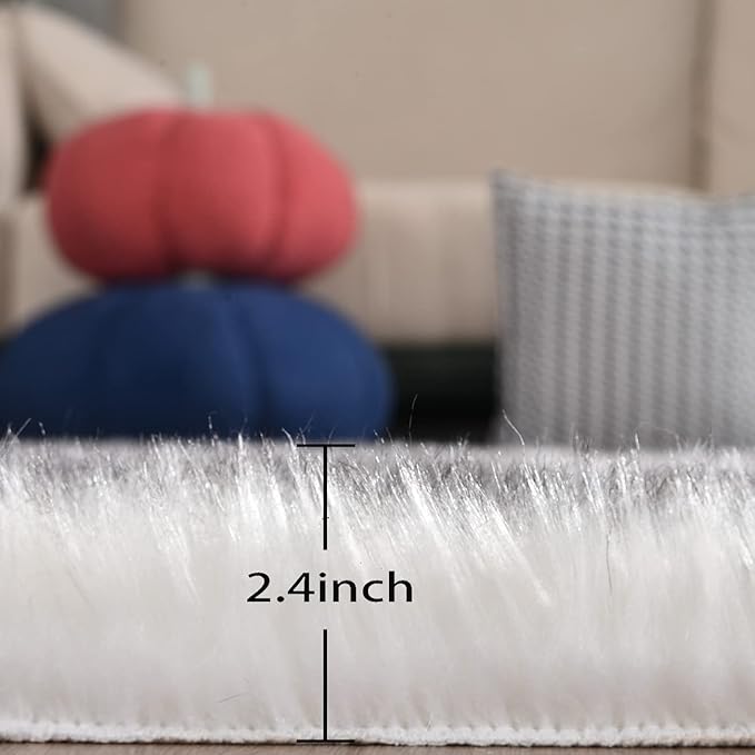 ORINOVA White and Grey 4X6 Faux Sheepskin Shag Fur Runner Rugs for Living Room Bedroom Fluffy Washable Furry Area Rug Nursery Teen Room Décor