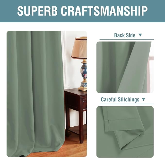 H.VERSAILTEX Blackout Curtain for Bedroom Thermal Insulated Window Treatment Curtain 54 inch Length Energy Saving Solid Grommet Top Blackout Drape, One Panel, Green Bay, 52" W x 54" L