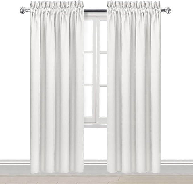 DWCN Blackout Curtains Thermal Insulated, Energy Saving & Noise Reducing Bedroom and Living Room Curtains, Ivory, W 52x L 84 Inch, Set of 2 Rod Pocket Curtain Panels