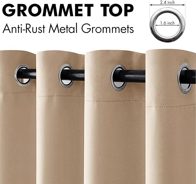 MIULEE Blackout Curtains 95 Inches Long for Bedroom Living Room Thermal Insulated Room Darkening Grommet Top Solid Light Blocking Drapery Set of 2 Window Panels Beige