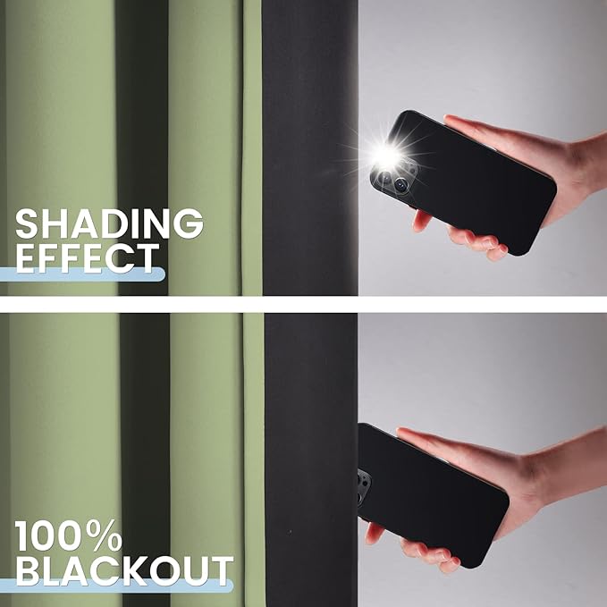 SimpleHome 100% Blackout Curtains for Bedroom,Thermal Insulated Grommet Window Drapes Room Darkening Sage Curtains for Living Room with Black Back,42 x 84 Inch,2 Panels