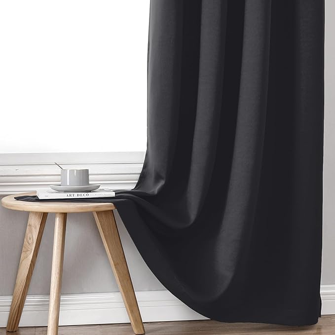 ChrisDowa 100% Blackout Curtains 84 inch Long for Bedroom with Black Liner, Extra Wide 2 Thick Layers Total Blackout Thermal Insulated Grommet Window Curtains 2 Panels Set (Dark Grey, 60 x 84 Inch)