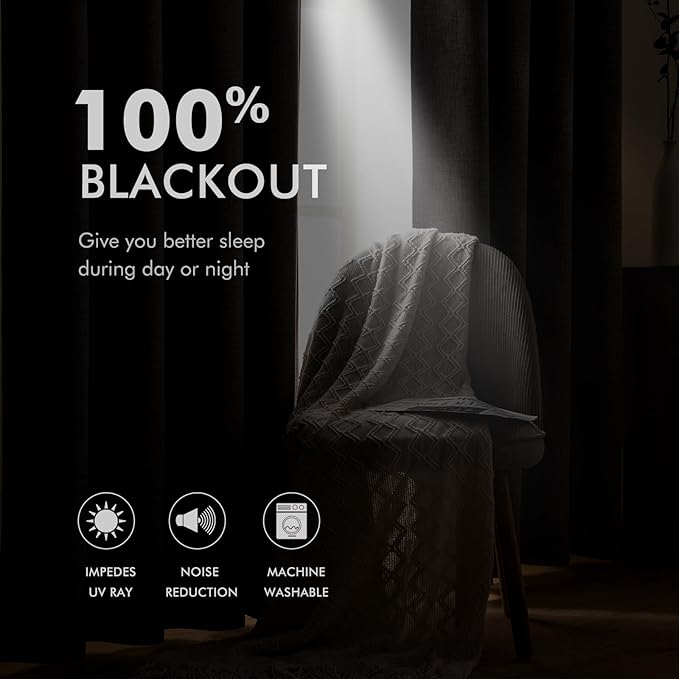 MIULEE Linen Texture Curtains for Bedroom Solid 100% Blackout Thermal Insulated Linen Beige Curtains Grommet Room Darkening Drapes for Living Room Nursery 52x54 Inch (2 Panels)