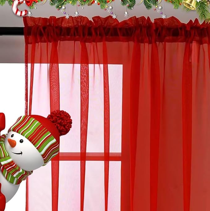 SpaceDresser Basic Rod Pocket Sheer Voile Window Curtain Panels White 1 Pair 2 Panels 70 Width 72 Inch Long for Kitchen Bedroom Children Living Room Yard(Red,70 W x 72 L)