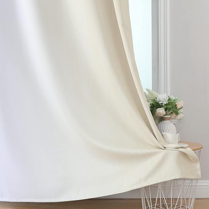 Estelar Textiler Beige and Greyish White Blackout Curtains for Living Room, Full Room Darkening Gradient Drapes for Bedroom, Thermal Insulated Ombre Grommet Curtains for Dining Room,52Wx84L,2 Panels