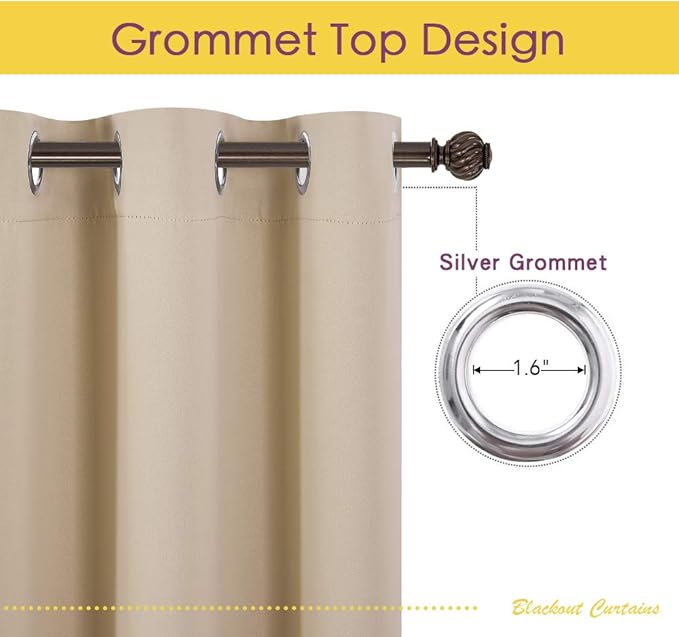 NICETOWN Room Darkening Curtain Panels for Living Room, Thermal Insulated Grommet Room Darkening Draperies/Drapes for Window (Biscotti Beige, 2 Panels, W42 x L45 -Inch)