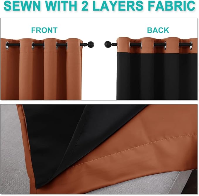 NICETOWN Full Shading Curtains for Windows, Super Heavy-Duty Black Lined Blackout Curtains for Bedroom, Privacy Assured Window Treatment (Burnt Orange, Pack of 2, 55 inches W x 102 inches L)