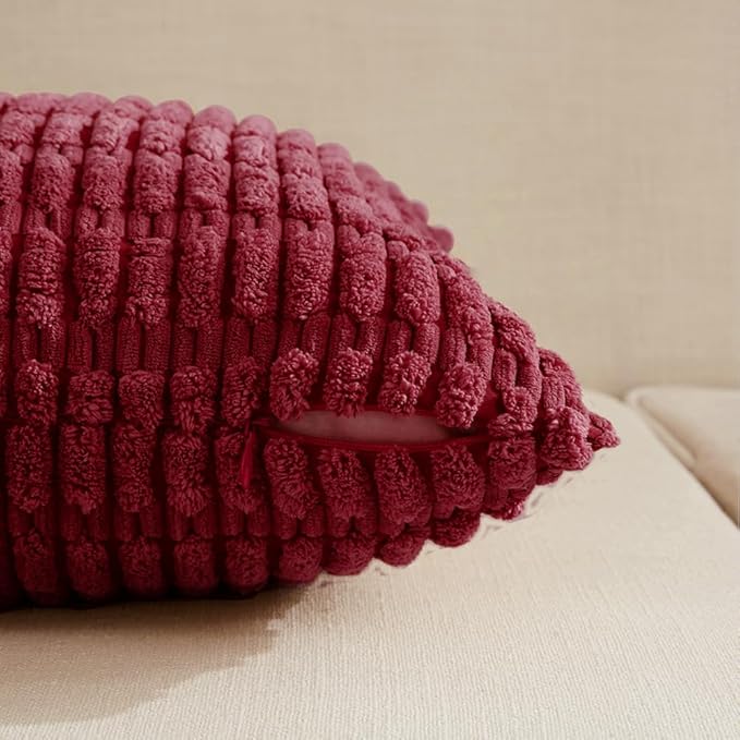 Fancy Homi 4 Packs Burgundy Decorative Throw Pillow Covers 12x20 Inch for Living Room Couch Bed, Holiday Christmas Home Decor Gift, Soft Plush Corduroy Cute Square Accent Cushion Case 30x50 cm