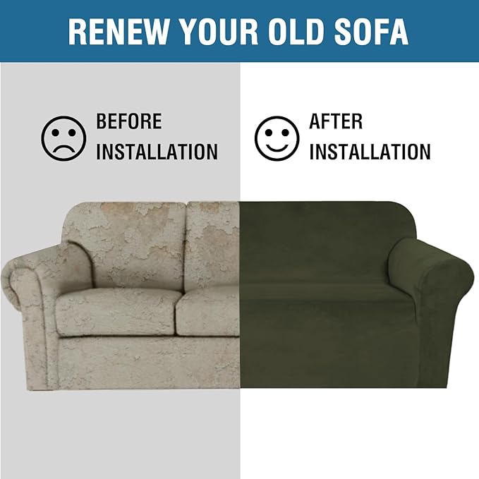 H.VERSAILTEX Stretch Velvet Sofa Covers Large Couch Covers Furniture Protector Soft with Non Slip Elastic Bottom, Feature Thick Comfy Rich Velour (Extra Large Sofa 98"-105", Olive)