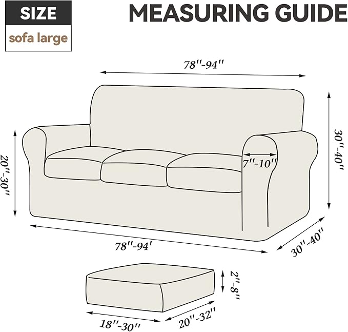 WEERRW 4 Pieces Velvet High Stretch Couch Covers for 3 Cushion Couch Sofa Slipcovers, Washable Furniture Protector with Non Slip Elastic Bottom, Feature Soft and Thick Plush Fabric, Chocolate, Large