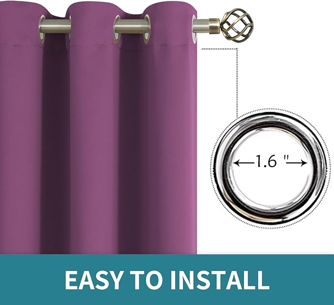 BGment Room Darkening Curtains 72 Inches Long - Grommet Thermal Insulated Drapes Window Treatment Curtains for Bedroom, 2 Panels, 52 x 72 Inch, Eggplant Purple