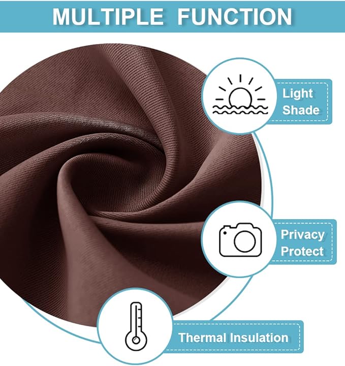 RYB HOME Small Curtains for Bathroom Window, Heavy Duty Thick Privacy Panels Blackout Energy Smart Curtains Drapes for Kitchen Cabinet, Wide 42 x Long 45 inch, 2 Panel Set, Chocolate Brown