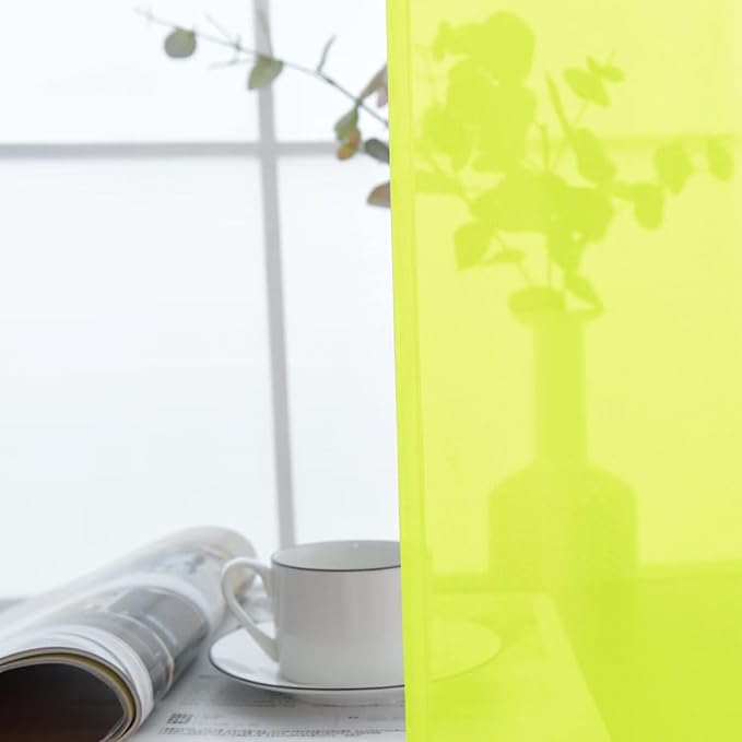SpaceDresser Basic Rod Pocket Sheer Voile Window Curtain Panels Chartreuse 1 Pair 2 Panels 52 Width 54 Inch Long for Kitchen Bedroom Children Living Room Yard（Chartreuse, 52W x 54L）