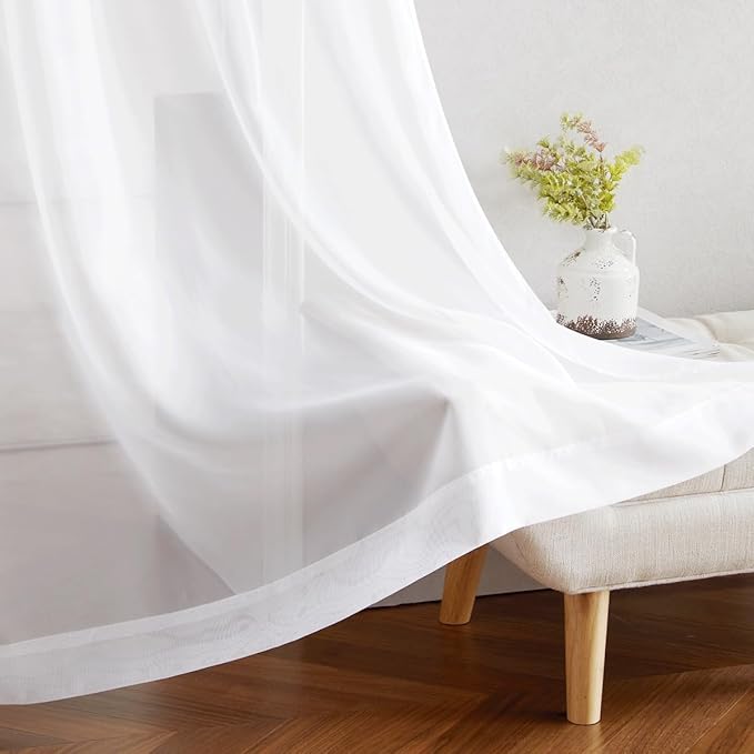 NICETOWN Voile White Sheer Curtains for Bedroom - Grommet Light Filtering Elegant Panels Lightweight & Breathable Window Treatments for Living Room, W54 x L90, 1 Pair