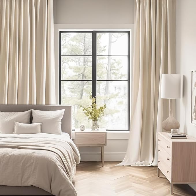 MIULEE Back Tab Cream Beige Curtains 105 Inch Long 2 Panels Set for Living Room Bedroom, Ivory Rod Pocket/Pinch Pleated Light Blocking Thermal Insulated Room Darkening Floor to Ceiling Blackout Drapes