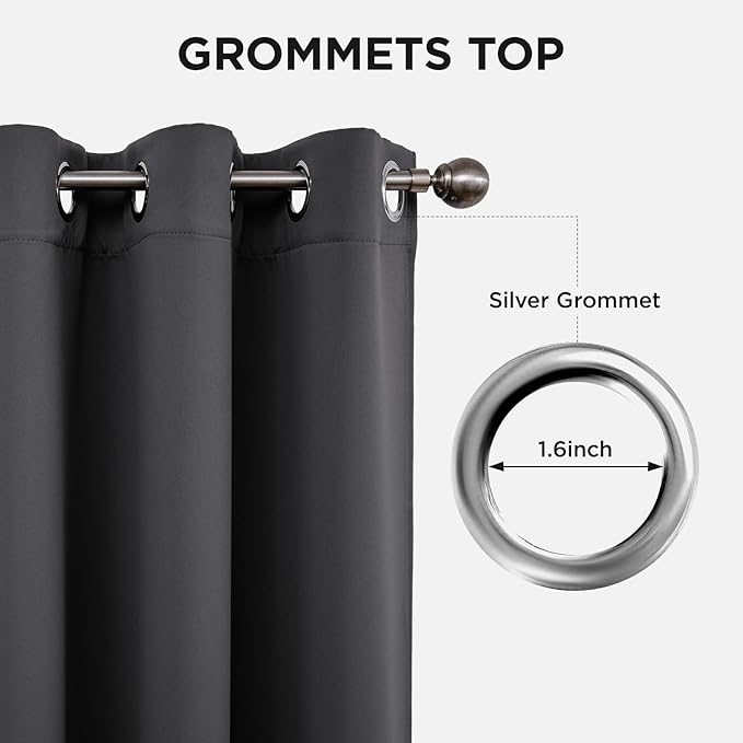 Joydeco Blackout Curtains 90 Inch Length 2 Panels Set, Thermal Insulated Long Curtains& Drapes 2 Burg, Room Darkening Grommet Drapes for Living Room Bedroom Window (W52 x L90 Inch, Dark Grey)