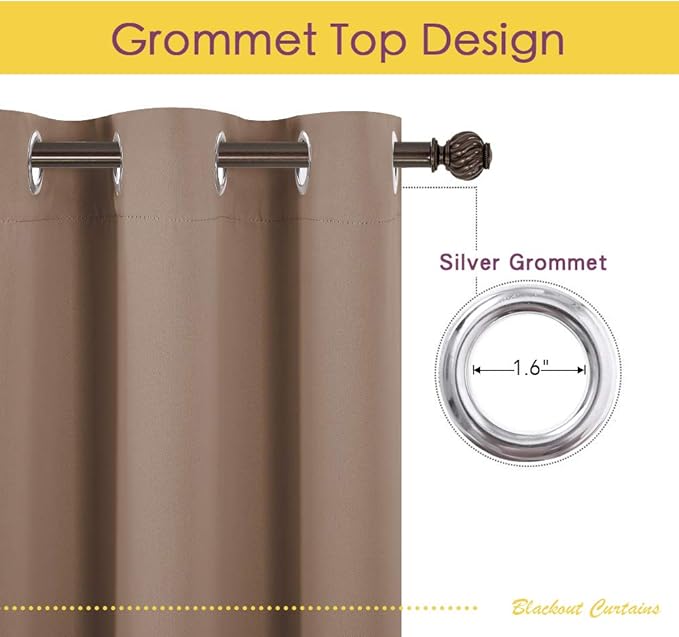 NICETOWN Blackout Window Curtains and Drapes for Kitchen, Window Treatment Thermal Insulated Solid Grommet Blackout Drapery Panels (Set of 2, 70 by 54 inches, Cappuccino)