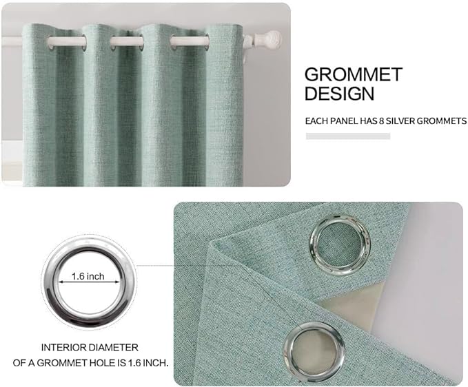MIULEE Linen Texture Curtains for Bedroom Solid 100% Blackout Thermal Insulated Seafoam Green Curtains Grommet Room Darkening Curtains/Draperies for Living Room Nursery 52x54 Inch (2 Panels)